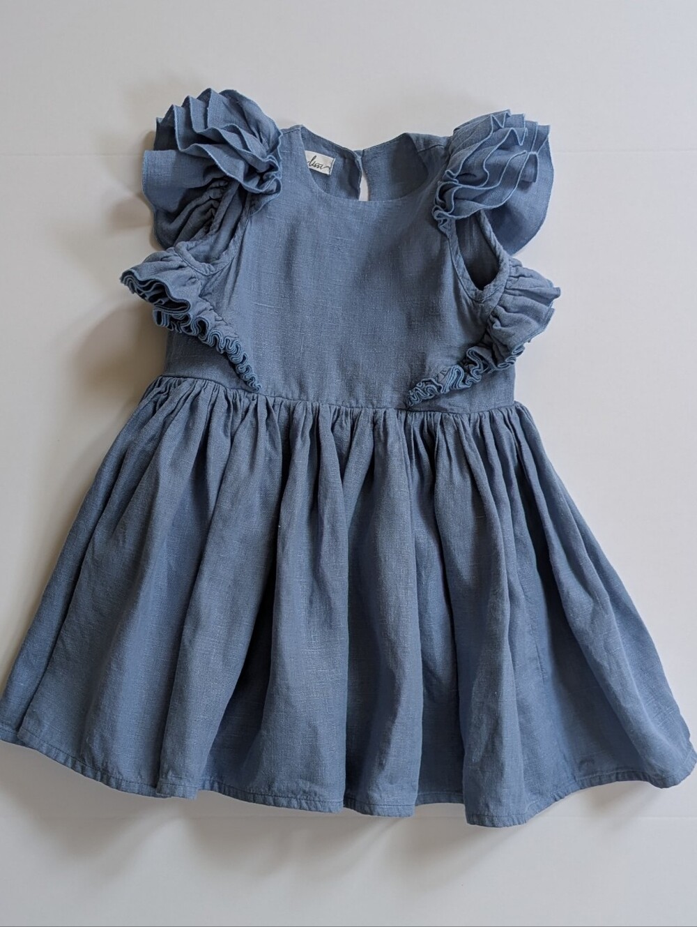 Dusty Blue Linen Dress 5yr